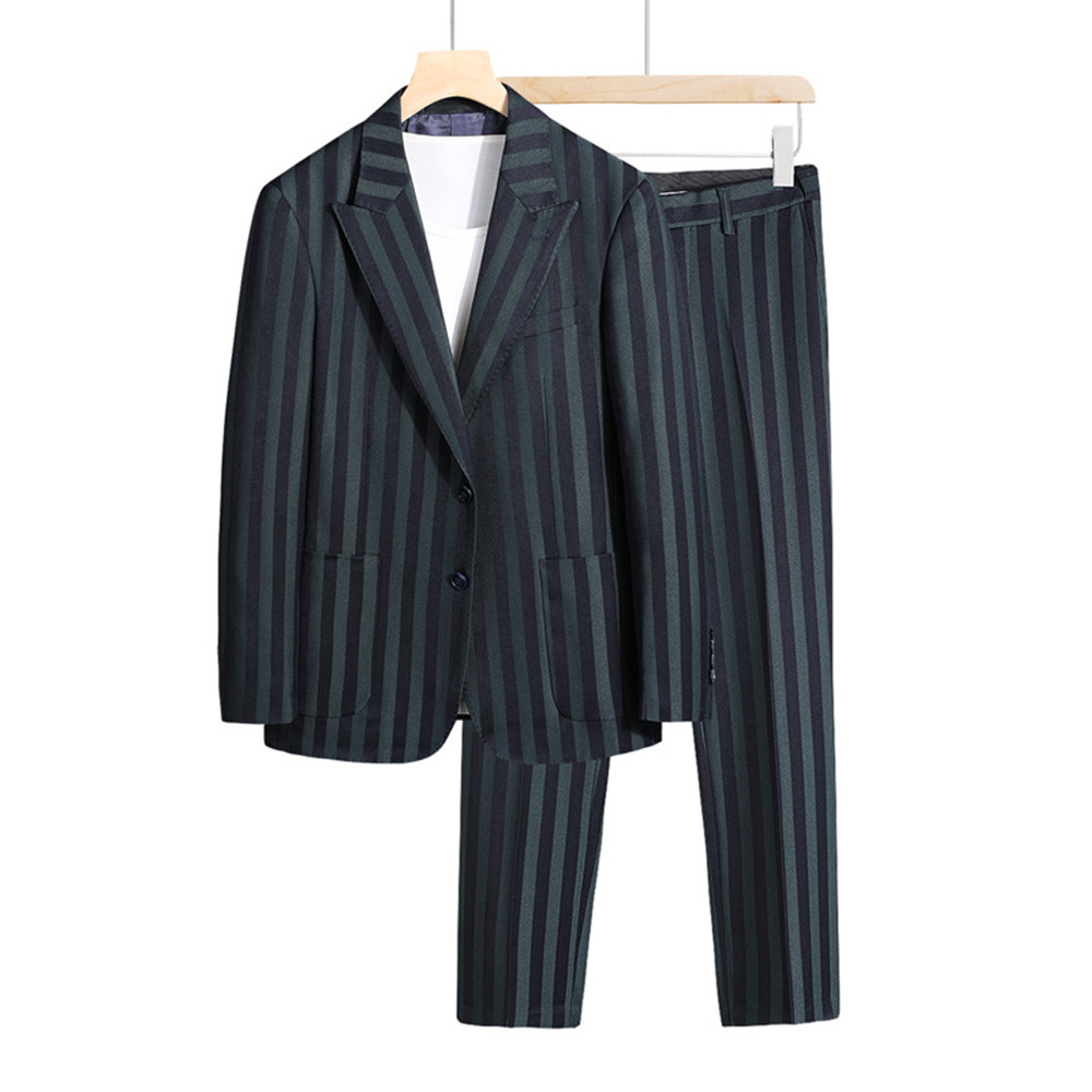 Autumn new men&s suit two-piece youth Korean version slim casual striped male groom dress